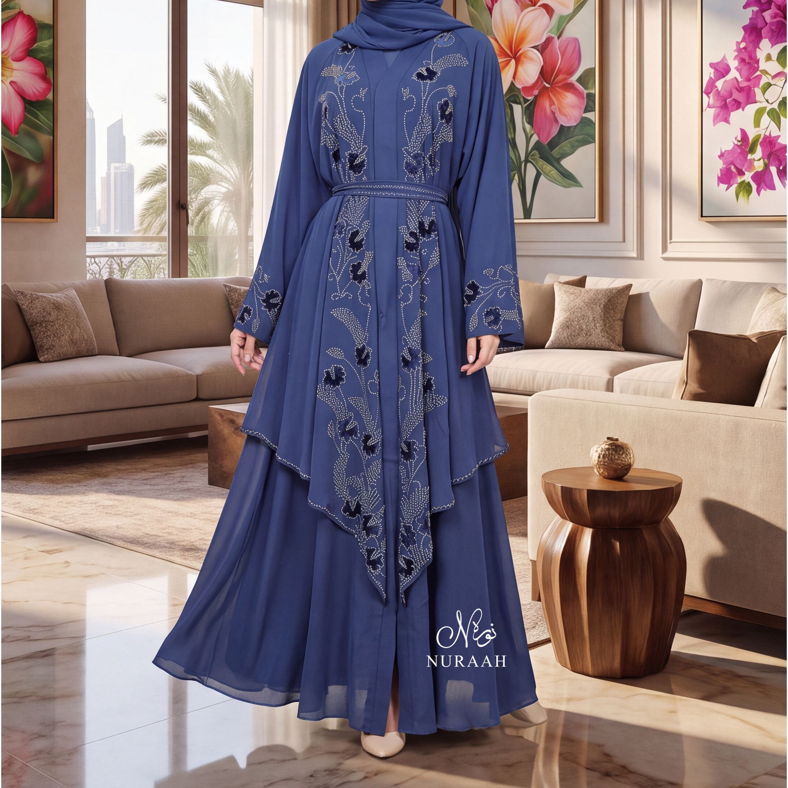 Isla Embellished Abaya with Hijab