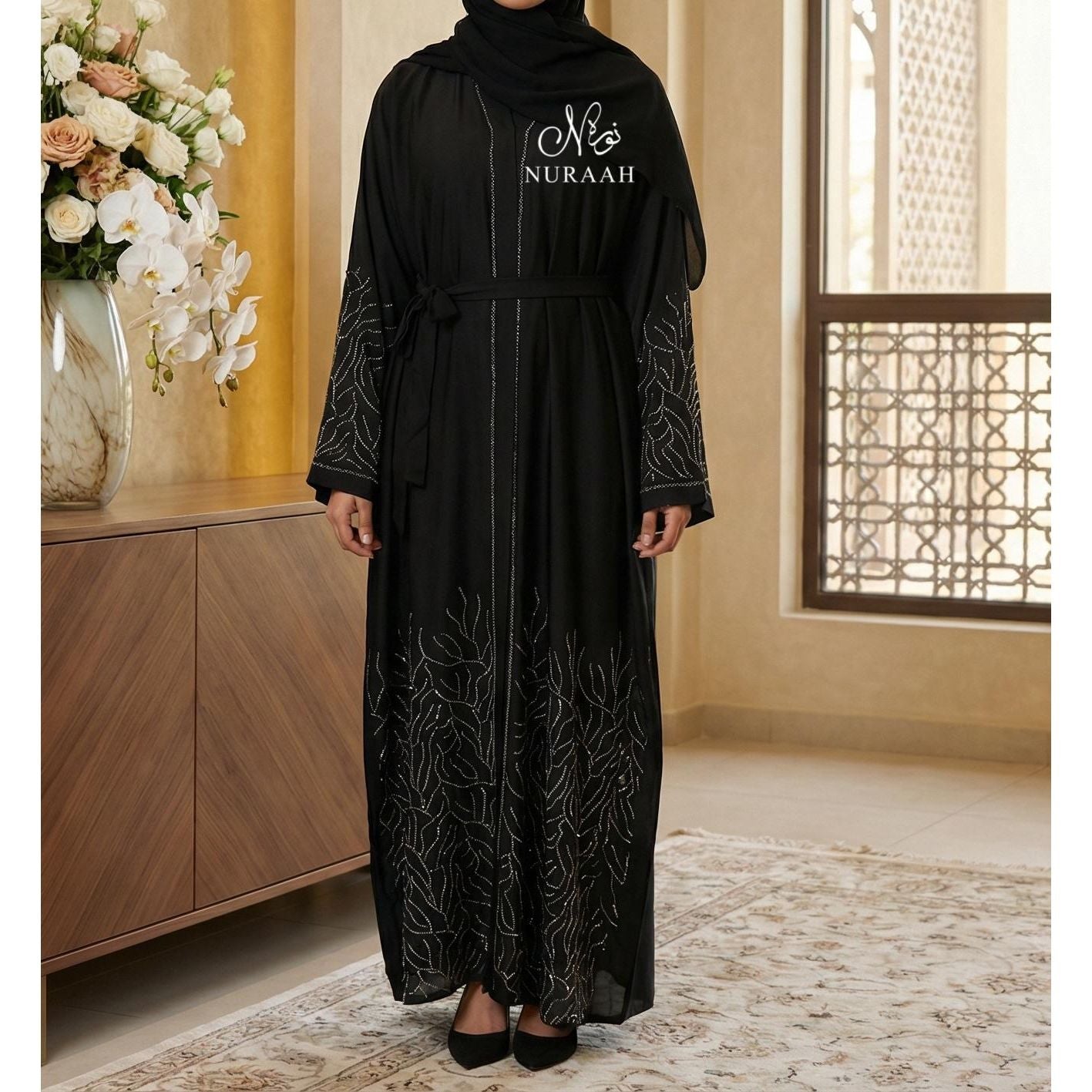 LAIBA EMBELLISHED CLOSED ABAYA (with scarf and belt) 03 - NURAAH
