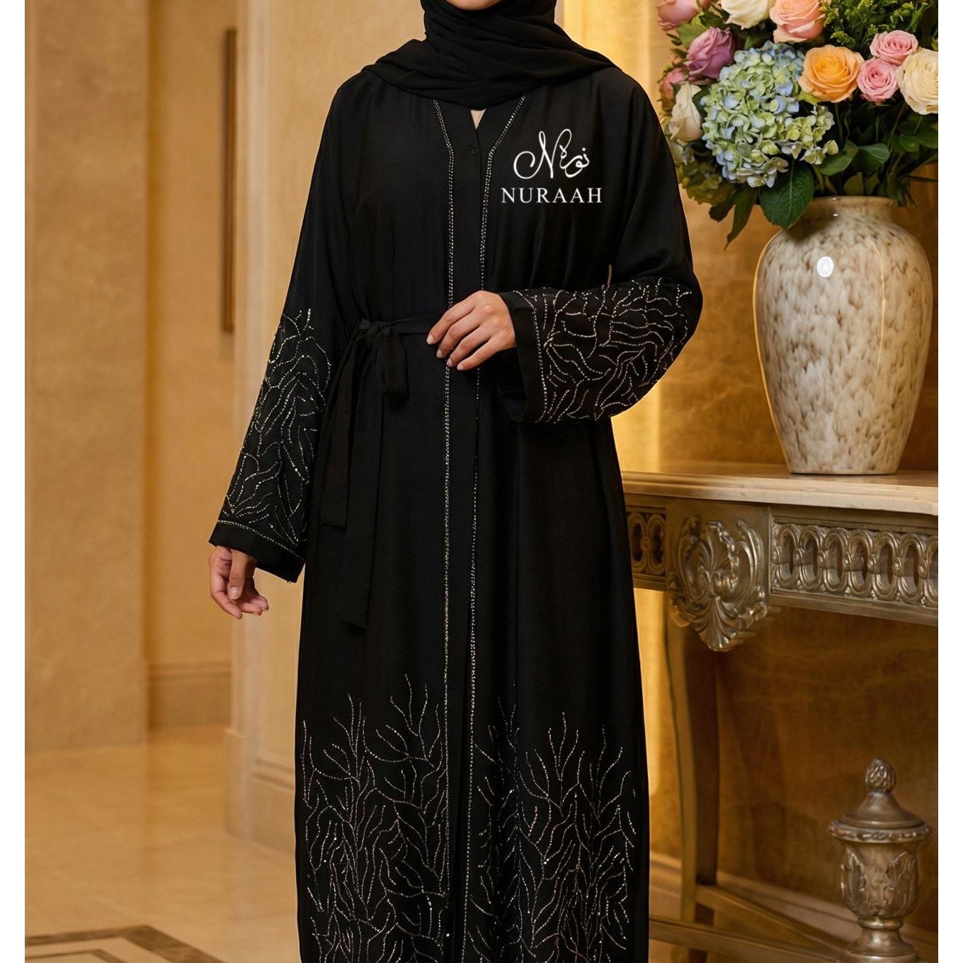LAIBA EMBELLISHED CLOSED ABAYA (with scarf and belt) 03 - NURAAH
