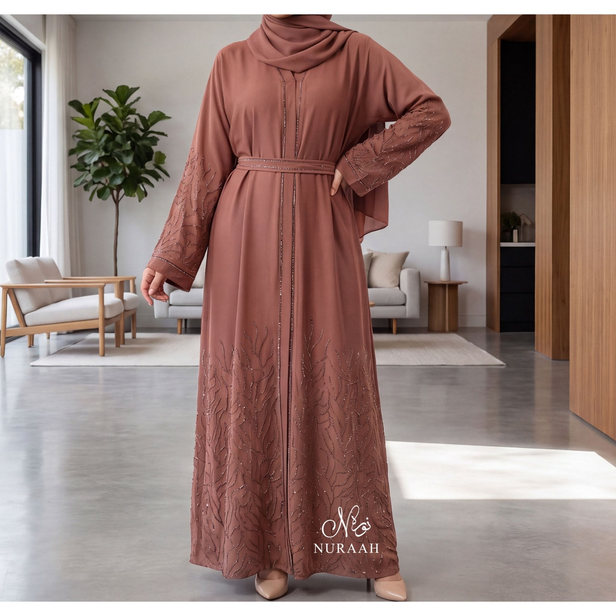LAIBA EMBELLISHED CLOSED ABAYA (with scarf and belt) 03 - NURAAH