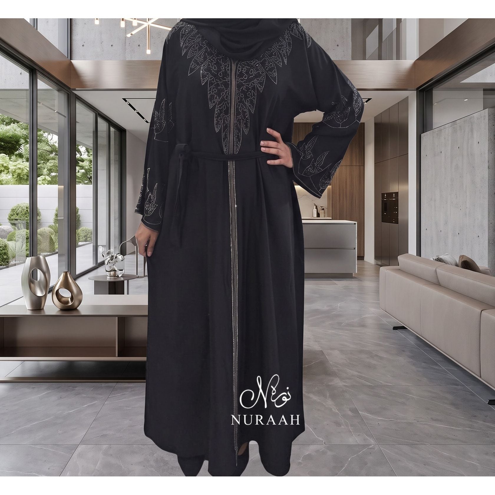 ESHAAL EMBELLISHED CLOSED ABAYA (with scarf and belt) 03