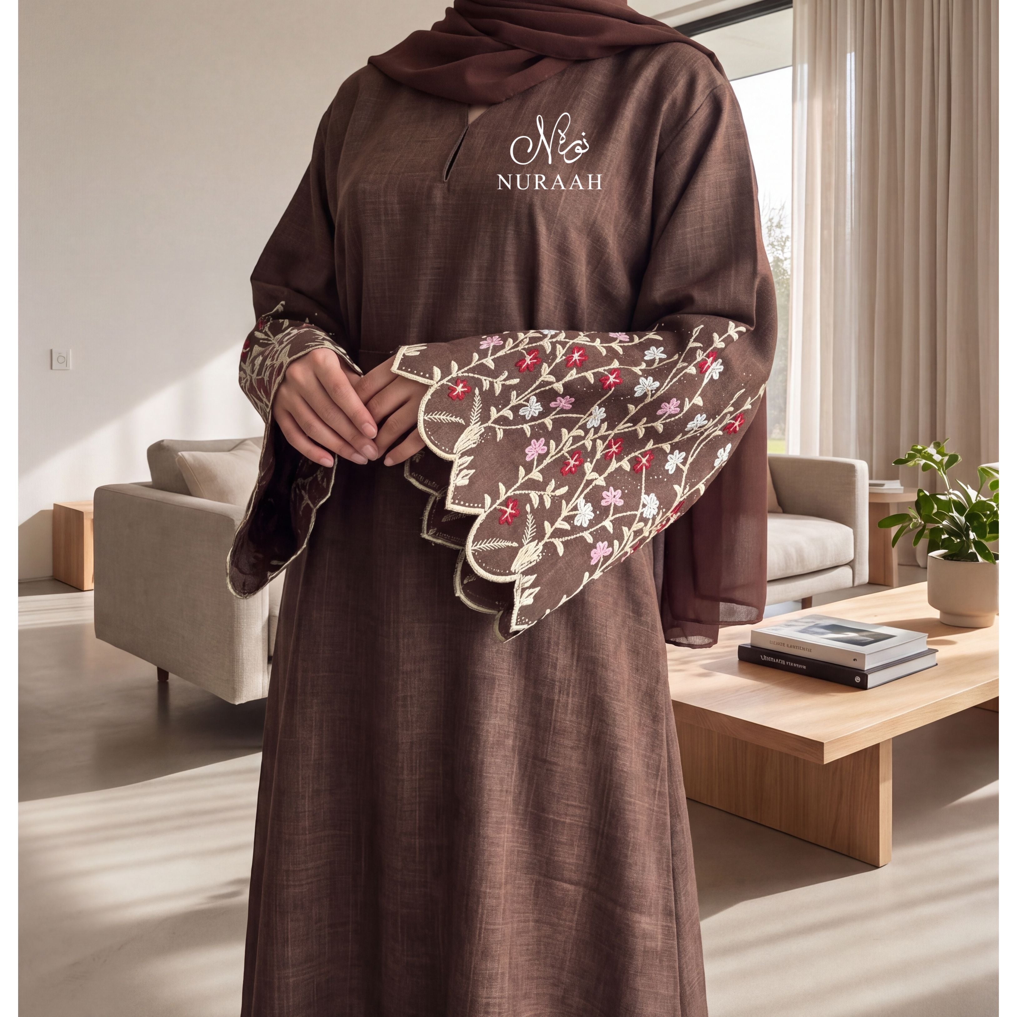 Embroidery CutWork Abaya (with scarf and belt) 02