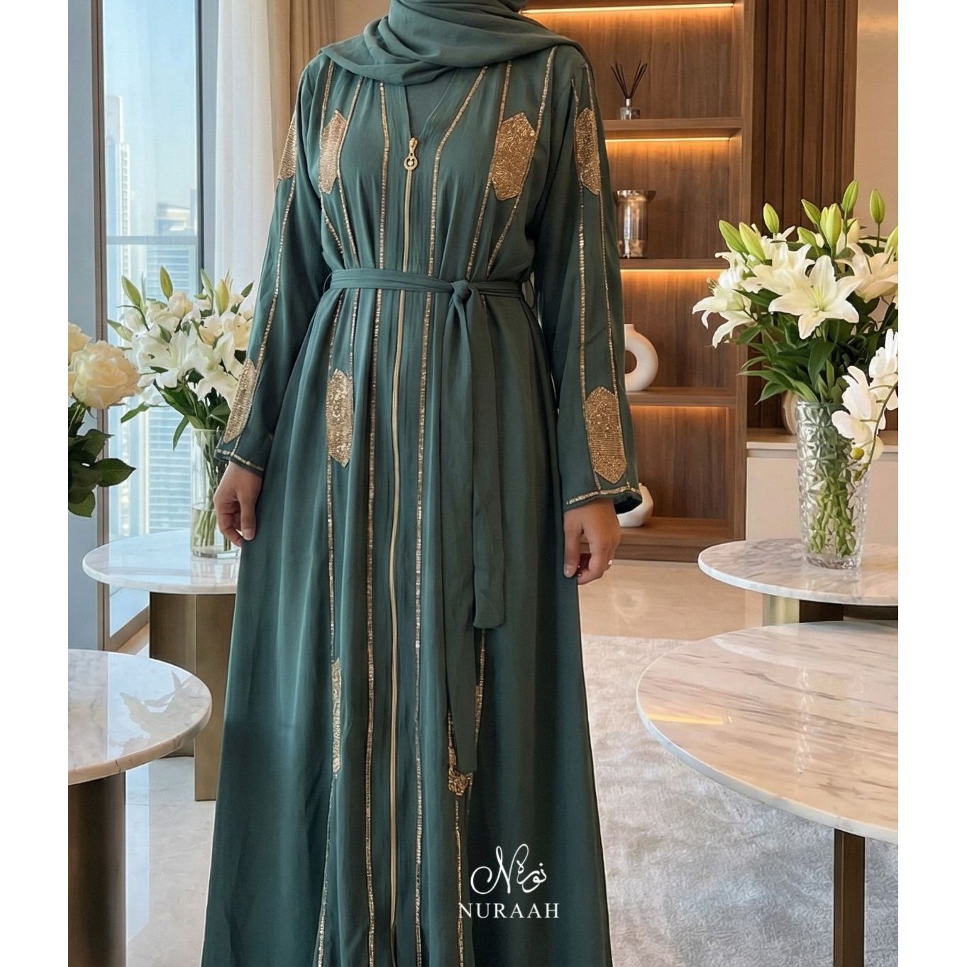 AZNIRA EMBELLISHED ABAYA (with scarf and belt)07