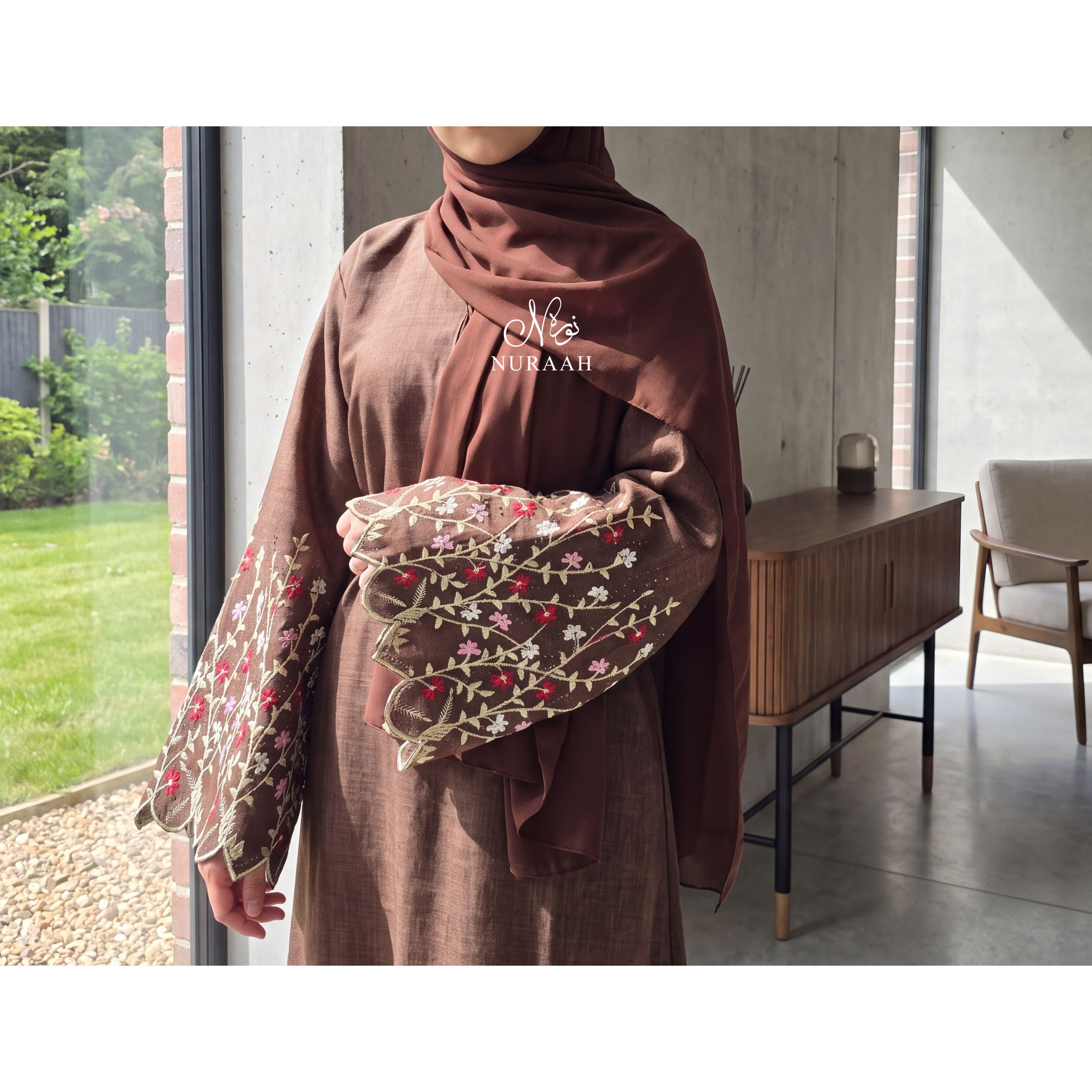 Embroidery CutWork Abaya (with scarf and belt) 02