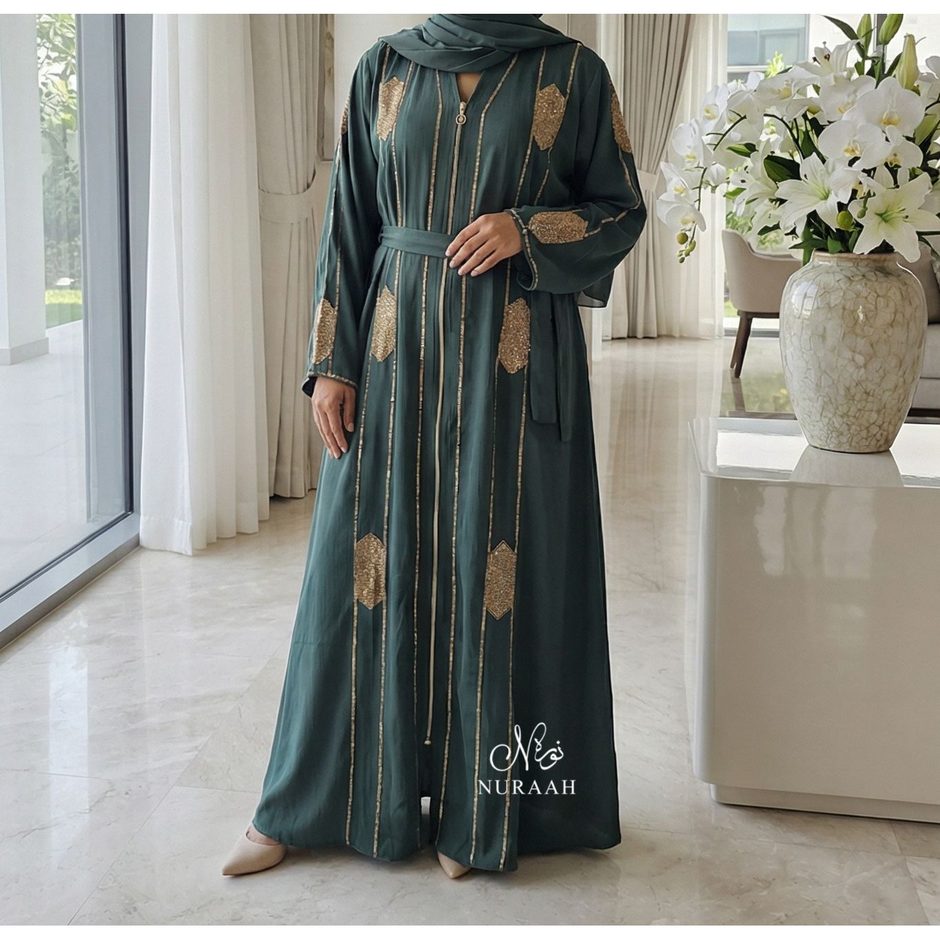 AZNIRA EMBELLISHED ABAYA (with scarf and belt)07