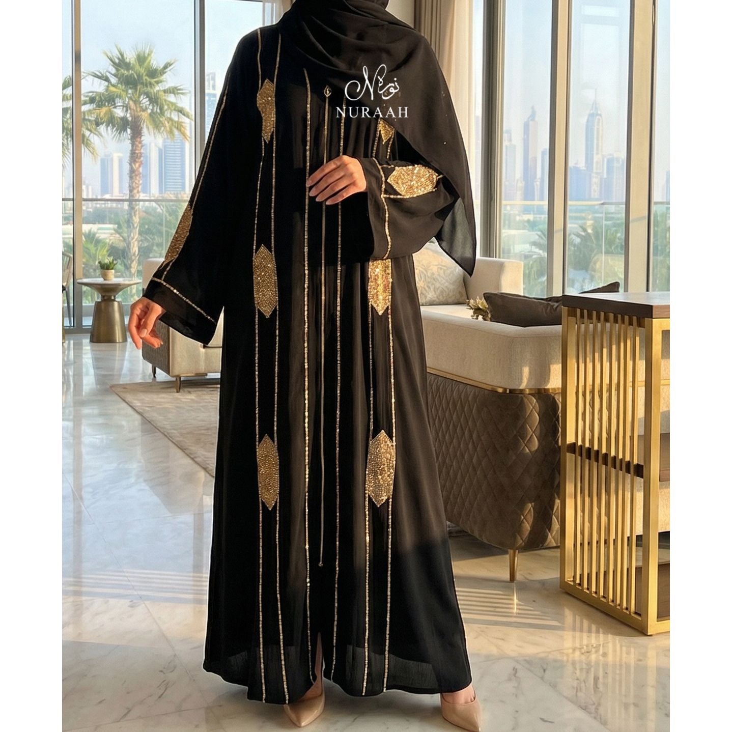 AZNIRA EMBELLISHED ABAYA (with scarf and belt)07