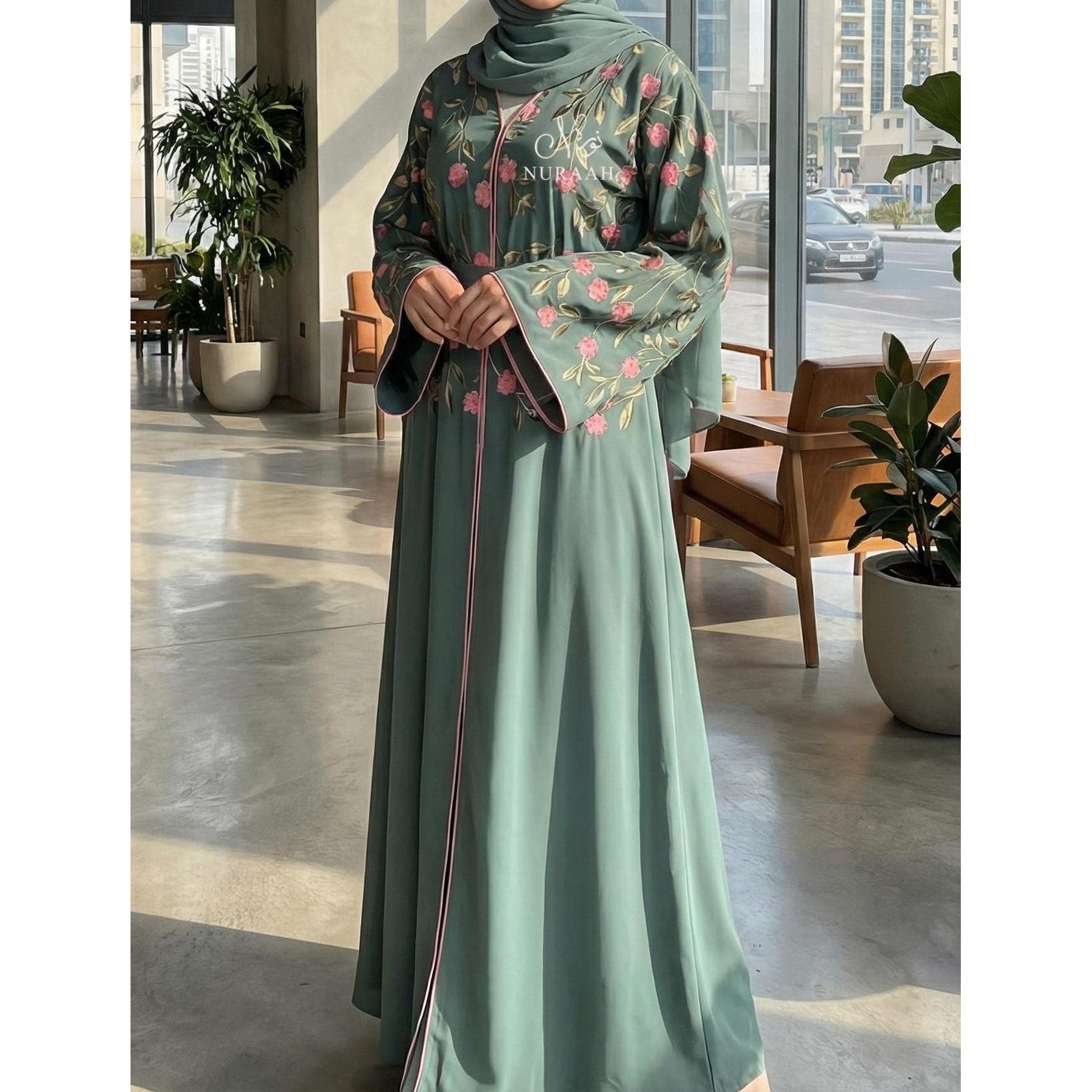 SUMAYAH EMBROIDERED ABAYA (with scarf and belt) 06 - NURAAH
