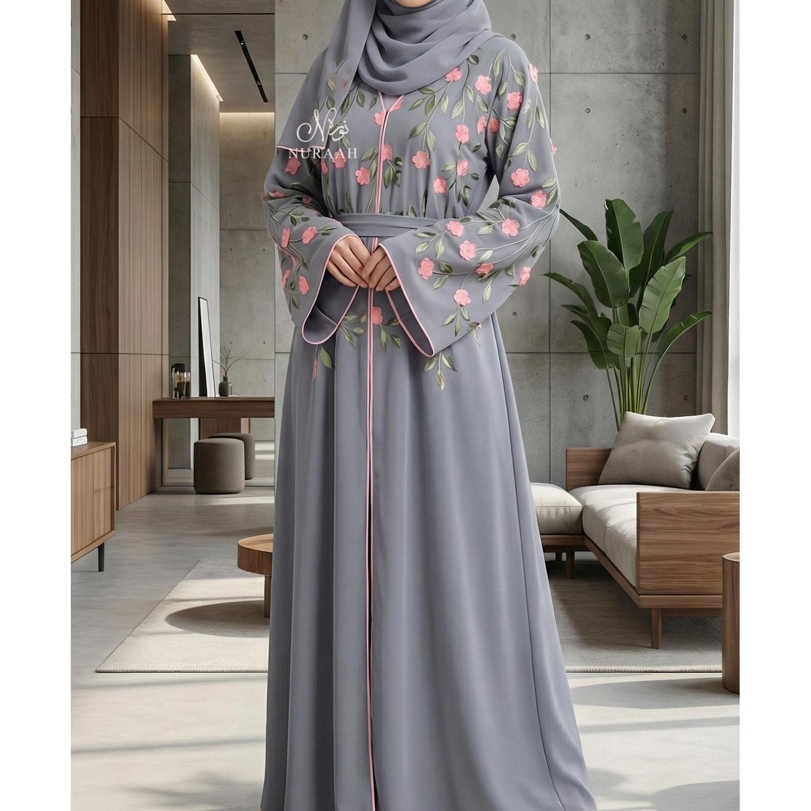 SUMAYAH EMBROIDERED ABAYA (with scarf and belt) 06 - NURAAH