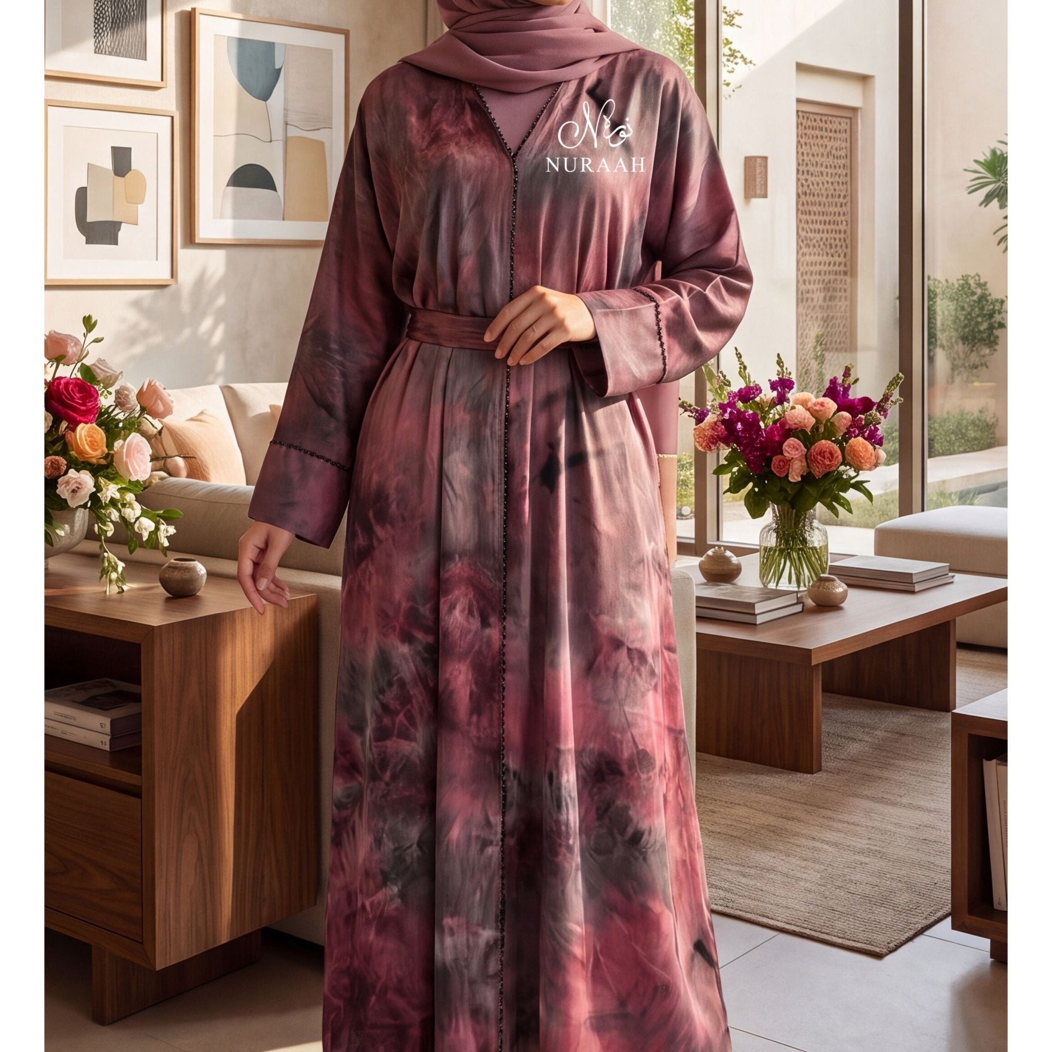 YARA MARBLE PRINT CLOSED ABAYA (with matching hijab and scarf) - NURAAH