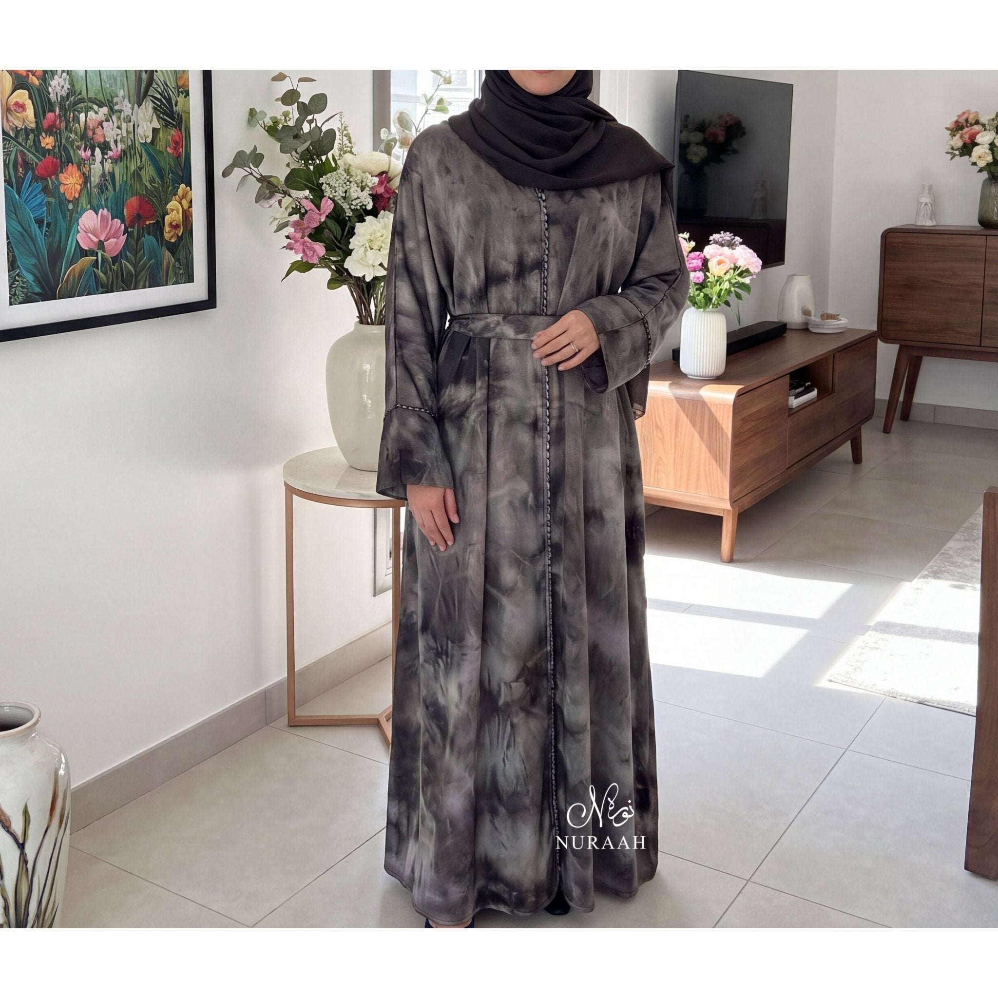 YARA MARBLE PRINT CLOSED ABAYA (with matching hijab and scarf) - NURAAH