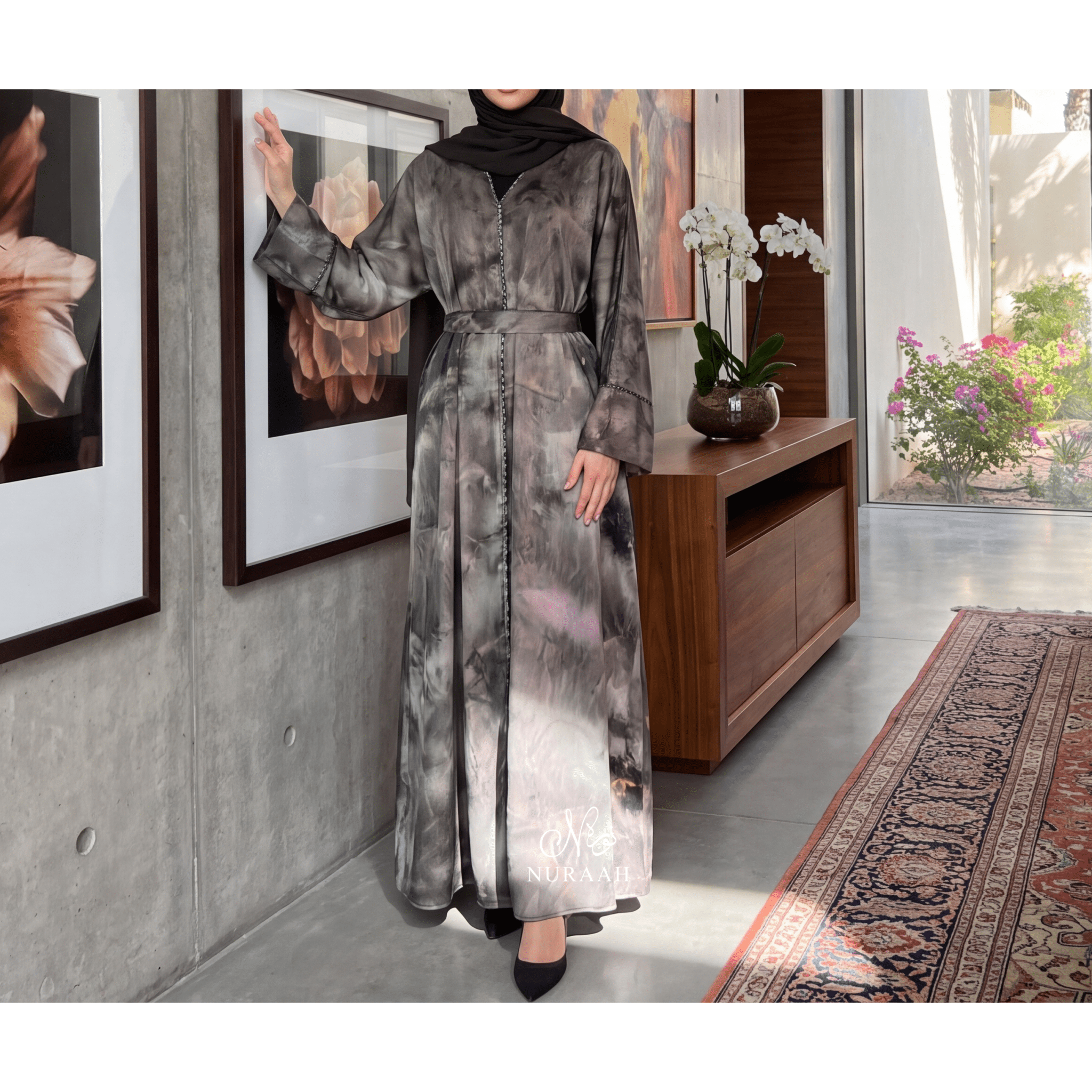 YARA MARBLE PRINT CLOSED ABAYA (with matching hijab and scarf) - NURAAH