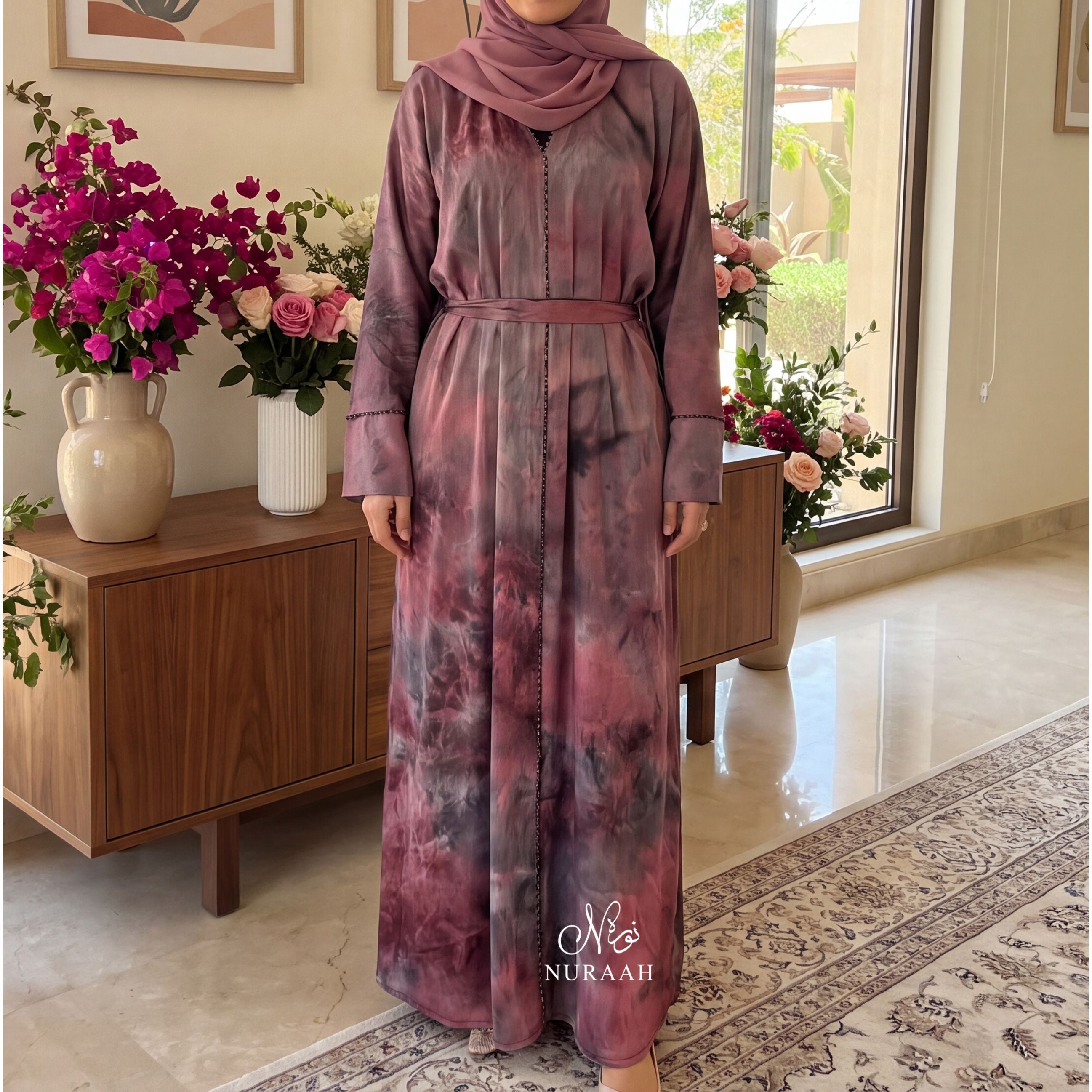 YARA MARBLE PRINT CLOSED ABAYA (with matching hijab and scarf)