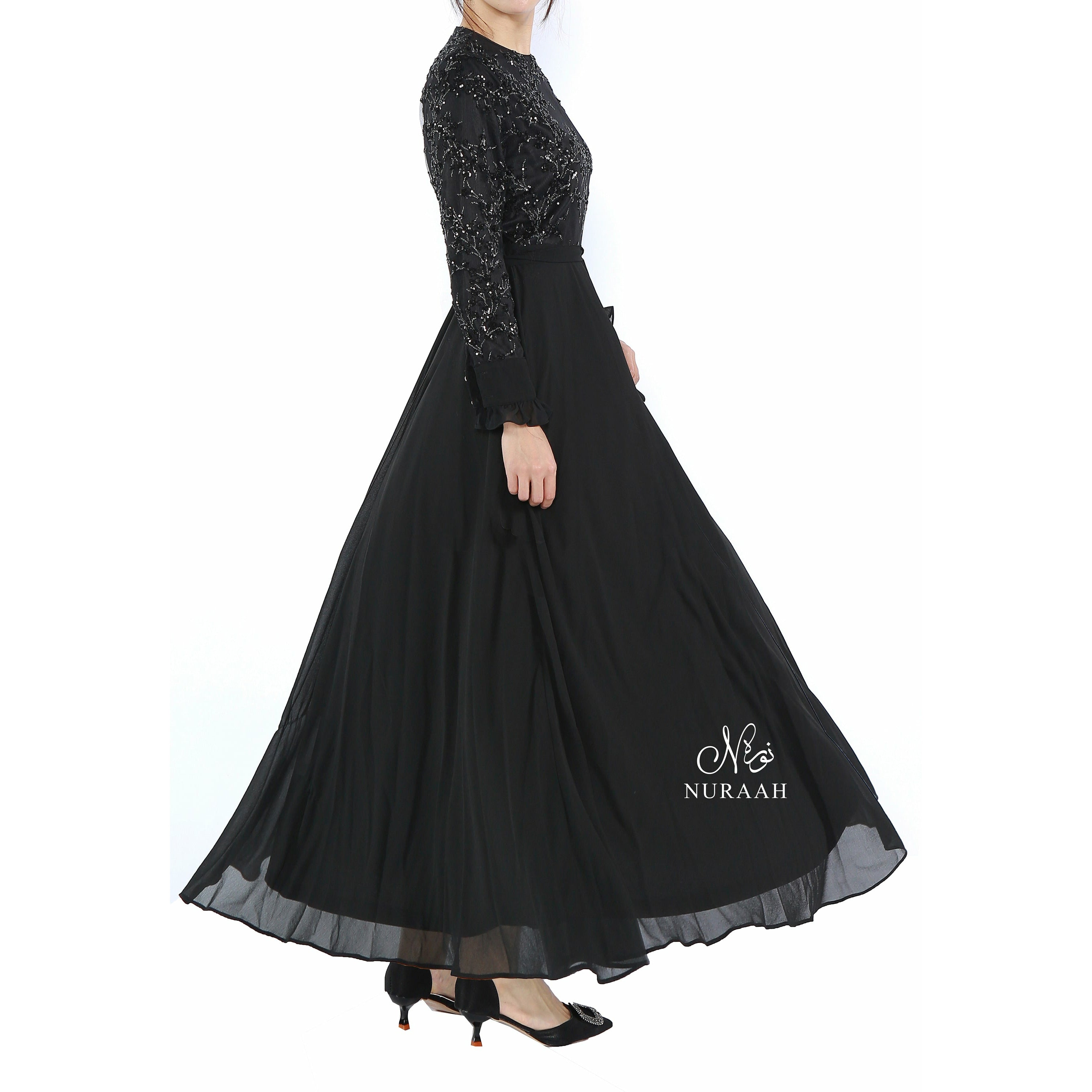ELIZA SEQUIN AND EMBROIDERY DRESS BLACK 03