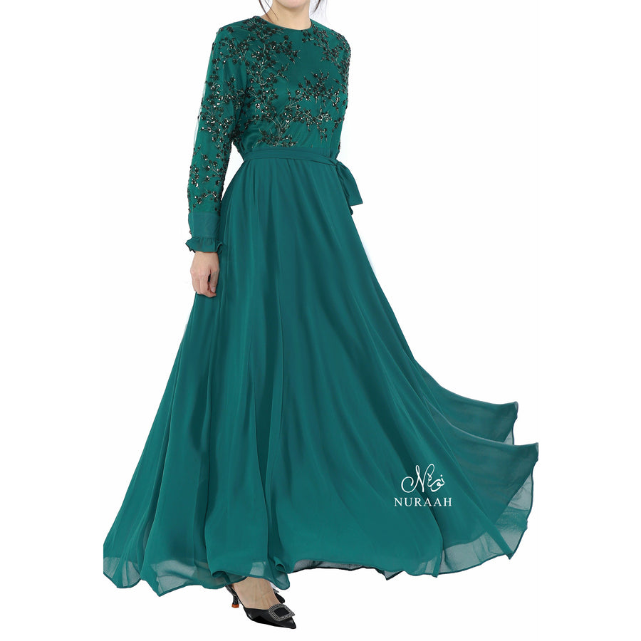 ELIZA SEQUIN AND EMBROIDERY DRESS GREEN