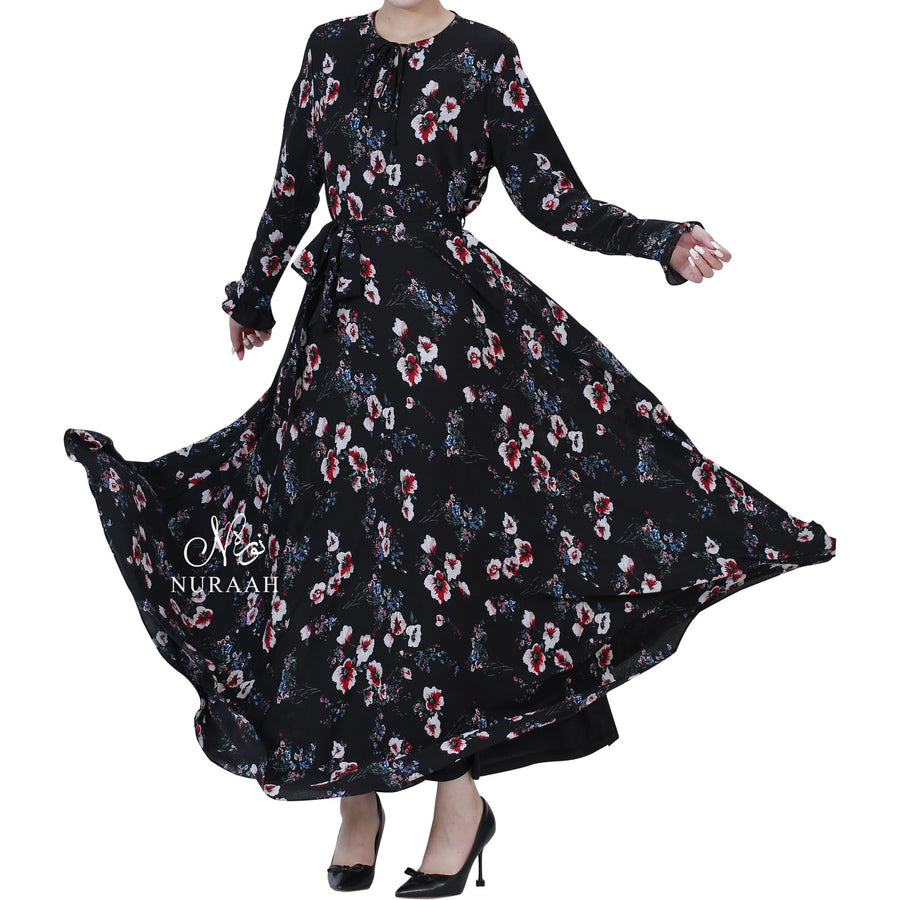 AISHAH FLORAL PRINT FLARED DRESS - NURAAH