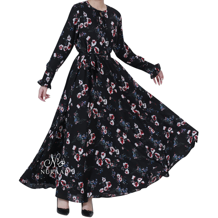 AISHAH FLORAL PRINT FLARED DRESS - NURAAH