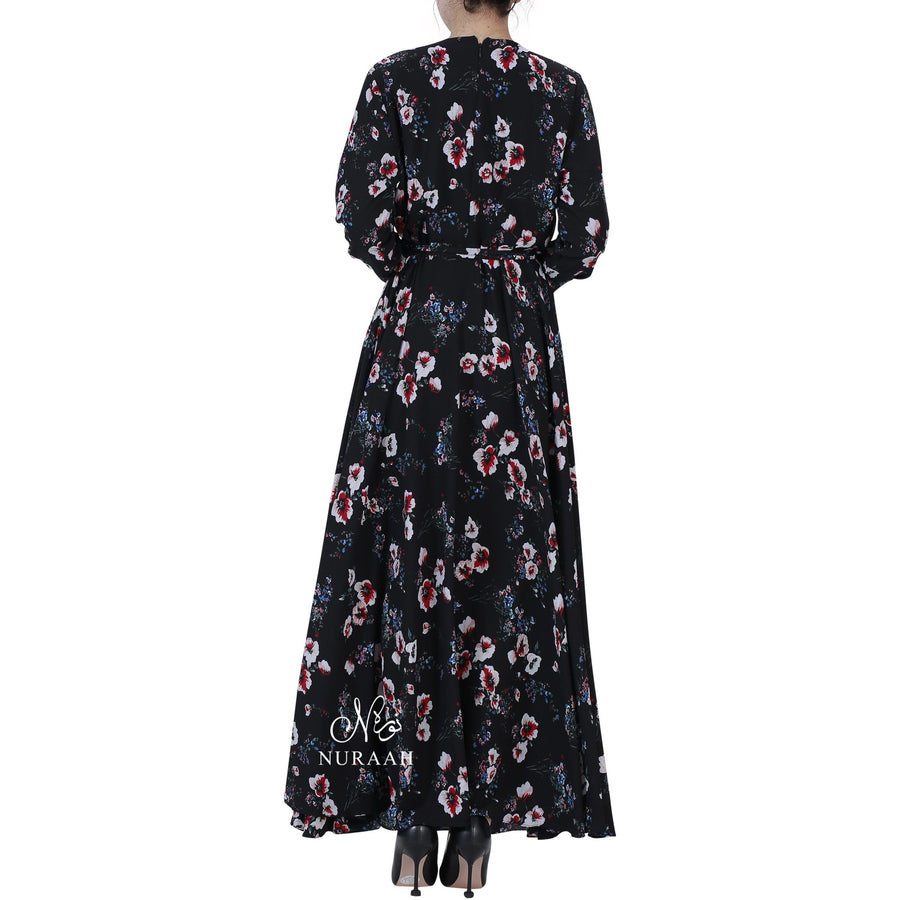 AISHAH FLORAL PRINT FLARED DRESS - NURAAH