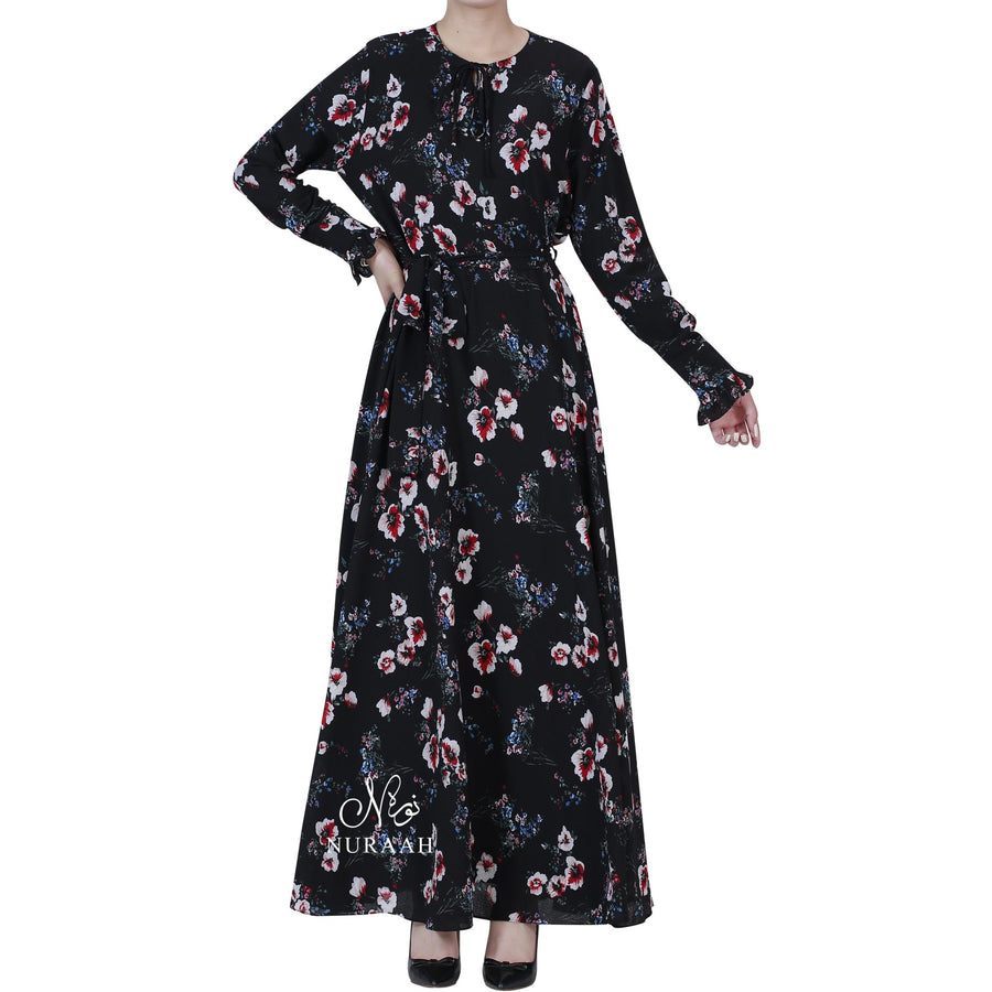 AISHAH FLORAL PRINT FLARED DRESS - NURAAH