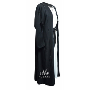 AJWA EMBELLISHED OPEN ABAYA BLACK - NURAAH