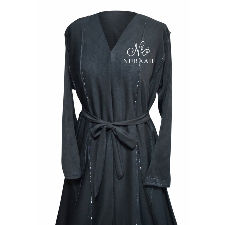 AJWA EMBELLISHED OPEN ABAYA BLACK - NURAAH