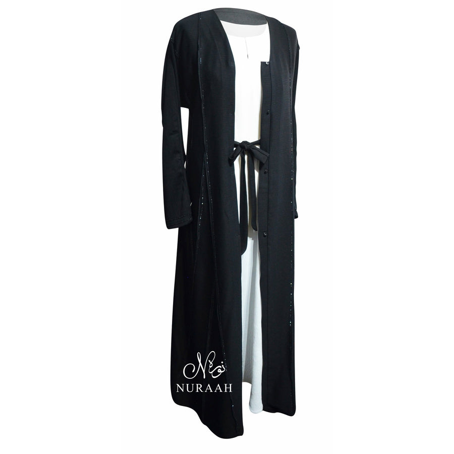 AJWA EMBELLISHED OPEN ABAYA BLACK - NURAAH