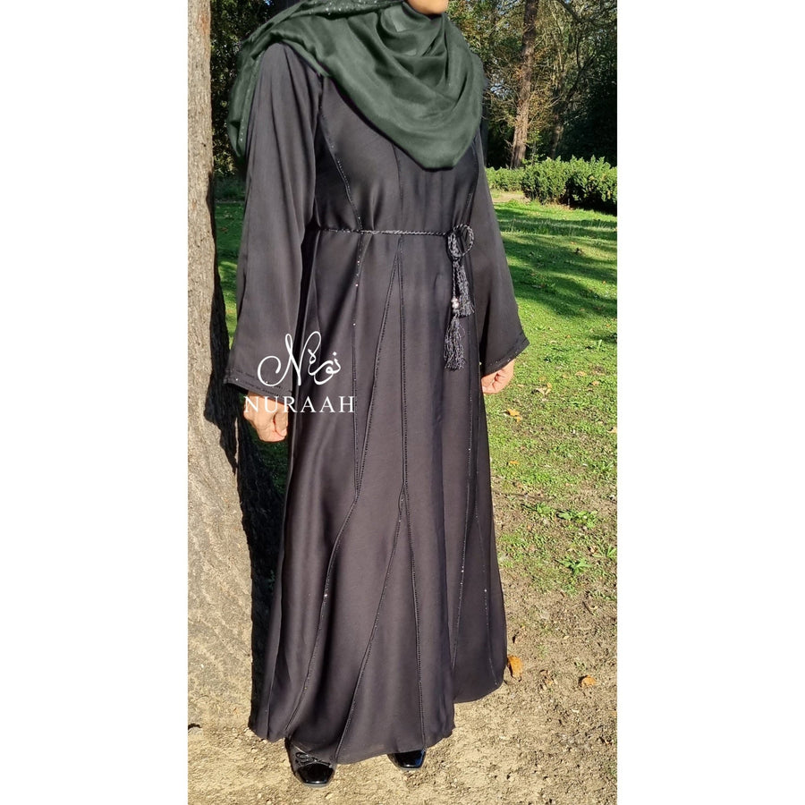 AJWA EMBELLISHED OPEN ABAYA BLACK - NURAAH