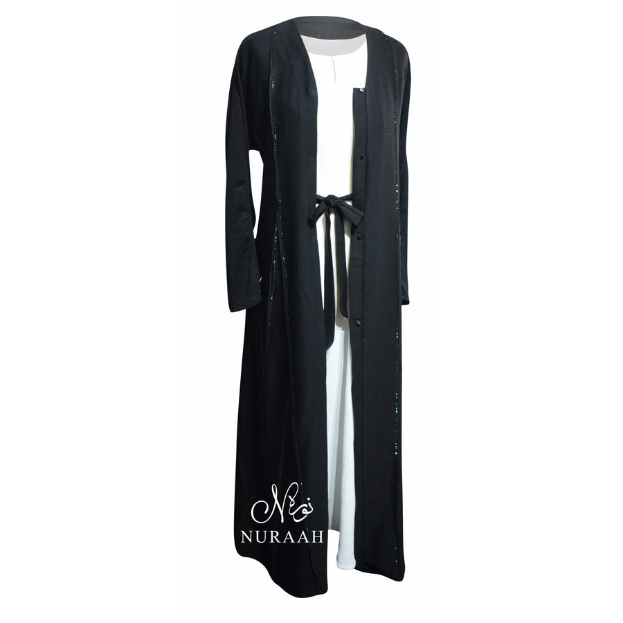 AJWA EMBELLISHED OPEN ABAYA BLACK - NURAAH