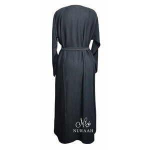 AJWA EMBELLISHED OPEN ABAYA BLACK - NURAAH