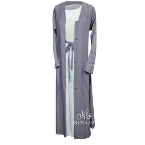 AJWA EMBELLISHED OPEN ABAYA LILAC GREY - NURAAH
