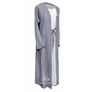 AJWA EMBELLISHED OPEN ABAYA LILAC GREY - NURAAH