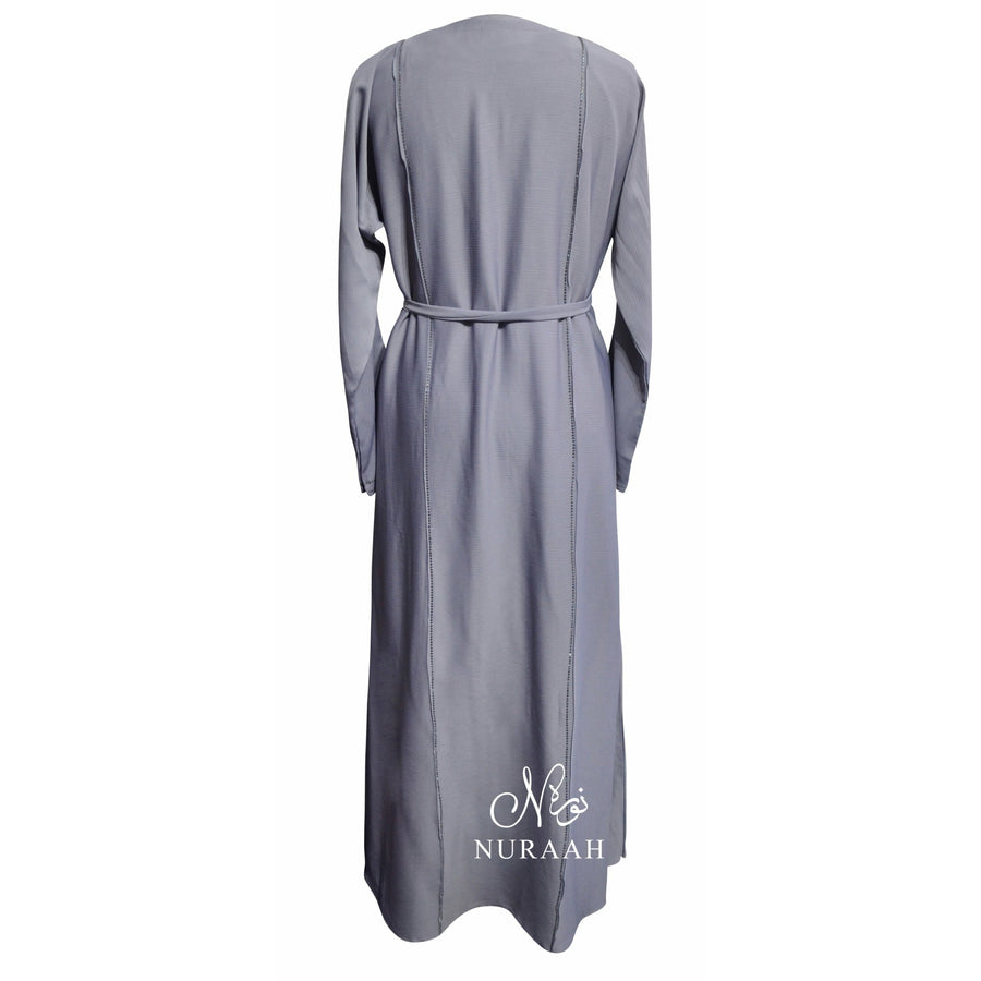 AJWA EMBELLISHED OPEN ABAYA LILAC GREY - NURAAH