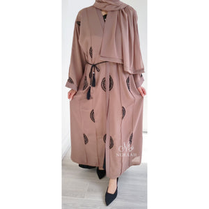 AMAL EMBELLISHED OPEN ABAYA MOCHA BEIGE - NURAAH