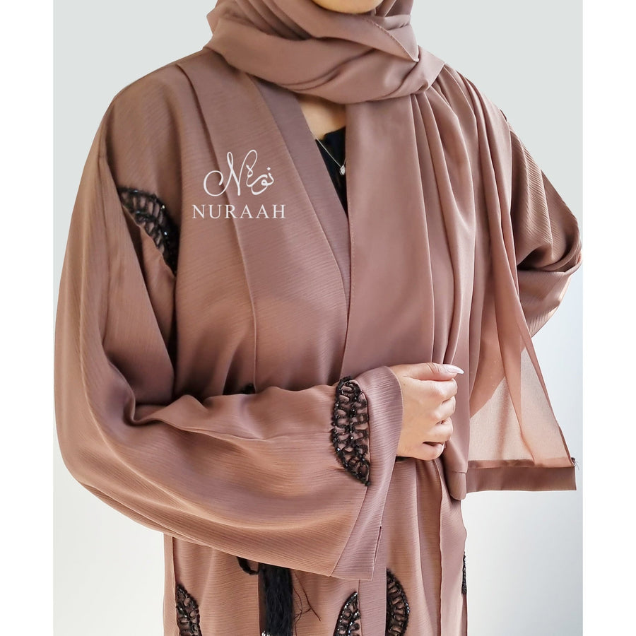 AMAL EMBELLISHED OPEN ABAYA MOCHA BEIGE - NURAAH