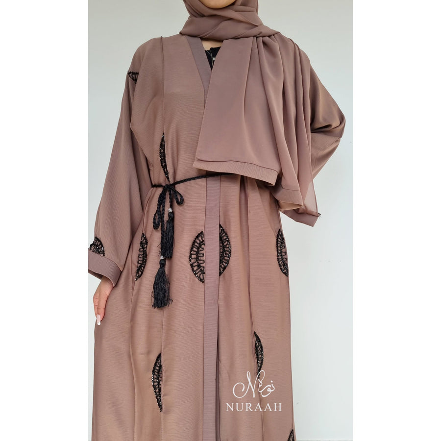 AMAL EMBELLISHED OPEN ABAYA MOCHA BEIGE - NURAAH