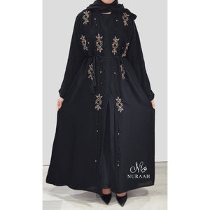 AMARAH HAND EMBELLISHED OPEN ABAYA BLACK - NURAAH