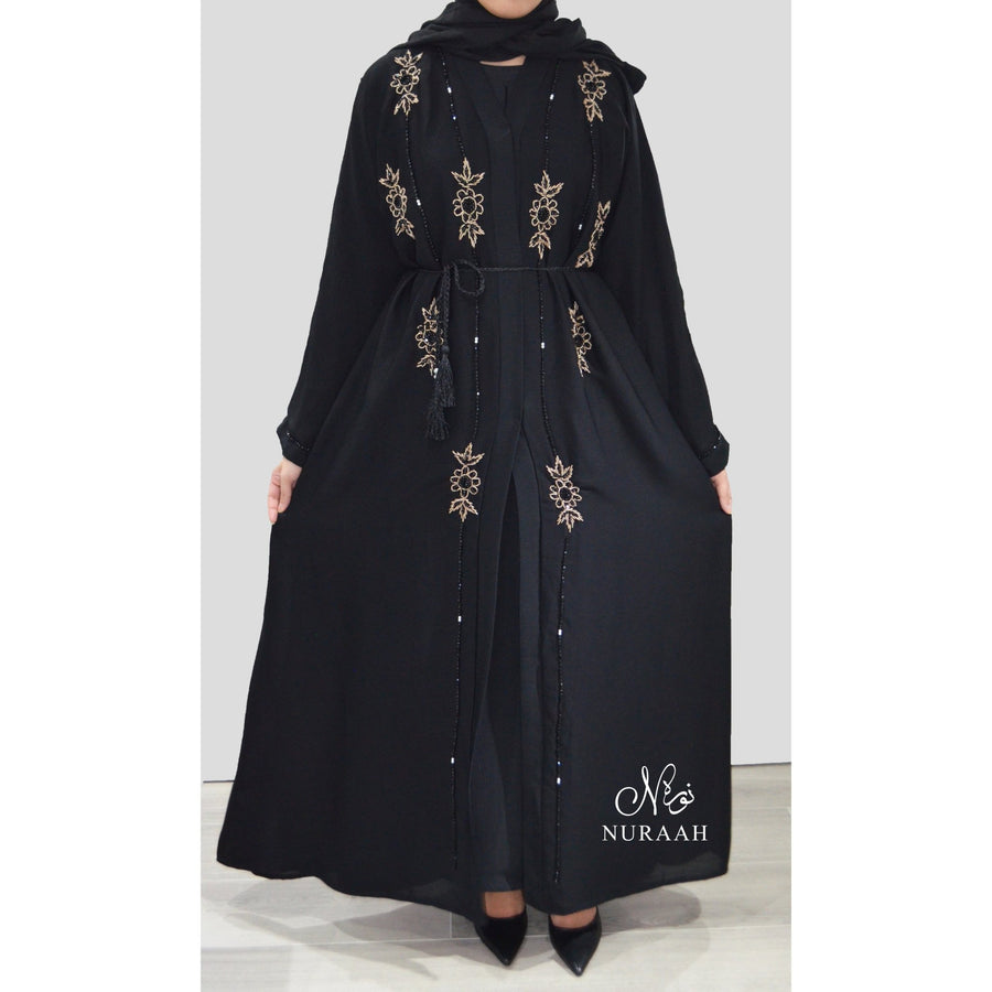 AMARAH HAND EMBELLISHED OPEN ABAYA BLACK - NURAAH