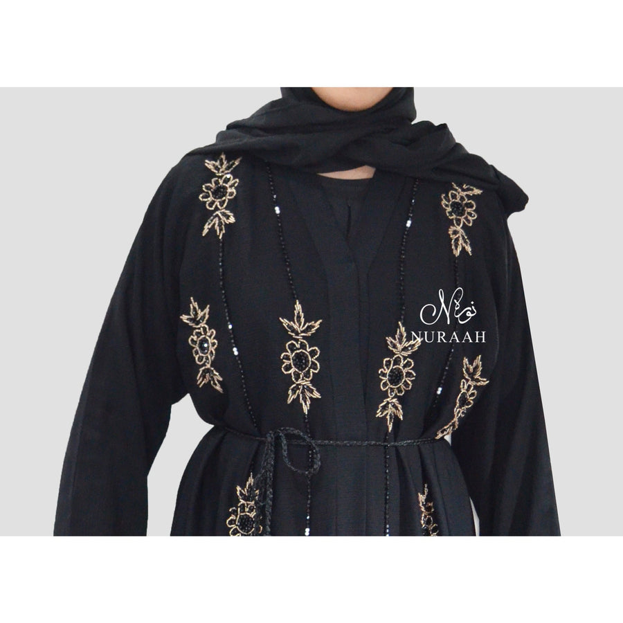 AMARAH HAND EMBELLISHED OPEN ABAYA BLACK - NURAAH