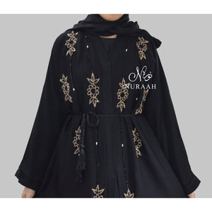 AMARAH HAND EMBELLISHED OPEN ABAYA BLACK - NURAAH