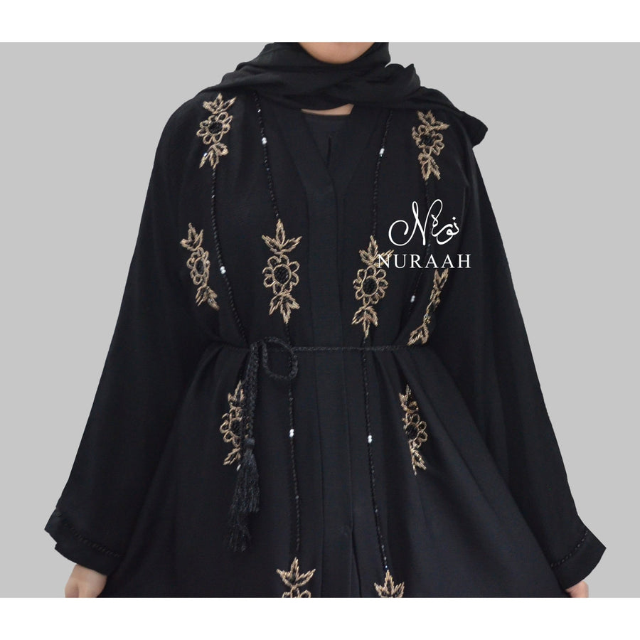 AMARAH HAND EMBELLISHED OPEN ABAYA BLACK - NURAAH