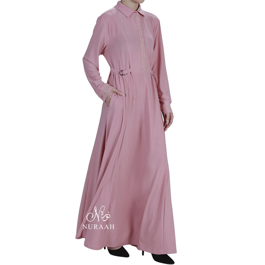 AMAYA D-RING EMBROIDERED DRESS pink - NURAAH