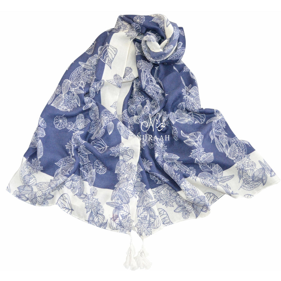 AMYRA CONTRAST LEAF PRINT SCARF - NURAAH