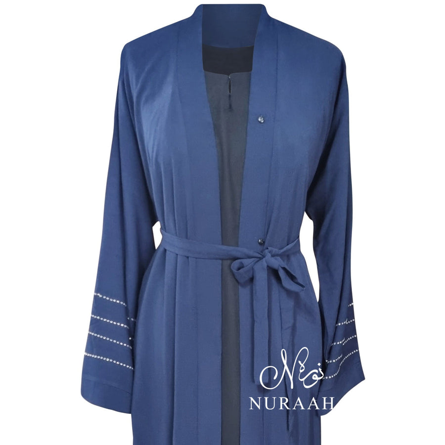 AYANA EMBELLISHED OPEN ABAYA BLUE - NURAAH