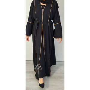 AYLA EMBELLISHED 3 PIECE ABAYA SET BLACK - NURAAH