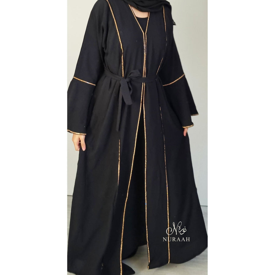 AYLA EMBELLISHED 3 PIECE ABAYA SET BLACK - NURAAH