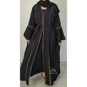 AYLA EMBELLISHED 3 PIECE ABAYA SET BLACK - NURAAH