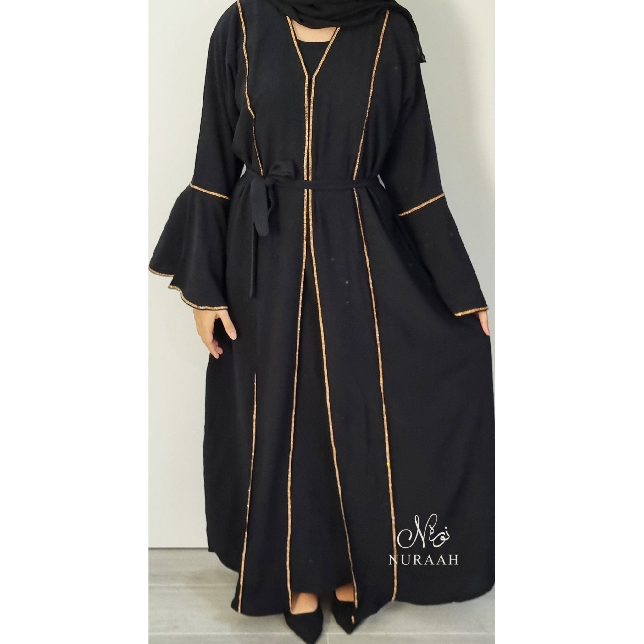 AYLA EMBELLISHED 3 PIECE ABAYA SET BLACK - NURAAH