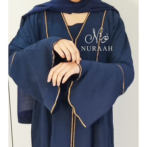 AYLA EMBELLISHED 3 PIECE ABAYA SET BLUE - NURAAH