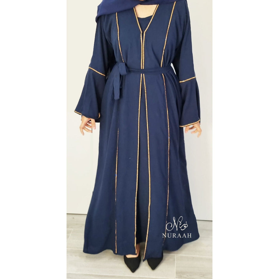 AYLA EMBELLISHED 3 PIECE ABAYA SET BLUE - NURAAH