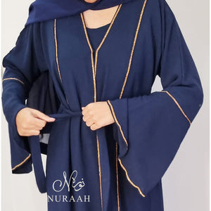 AYLA EMBELLISHED 3 PIECE ABAYA SET BLUE - NURAAH