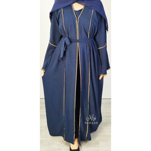 AYLA EMBELLISHED 3 PIECE ABAYA SET BLUE - NURAAH